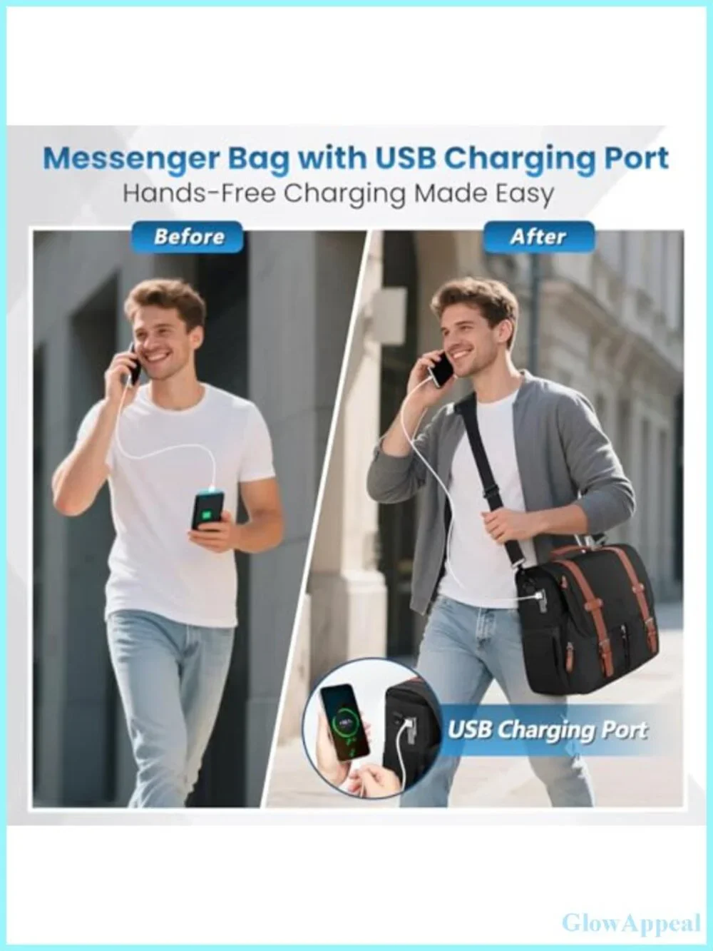 MATEIN Messenger Bag with USB Charging Port, 15.6 inch Laptop Bag